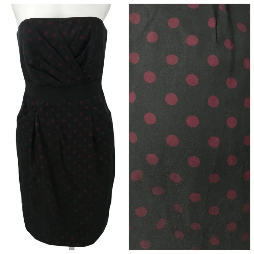 White House Black Market Polka Dot Strapless Party Dress Size 2 WHBM Silk LBD - Picture 1 of 12